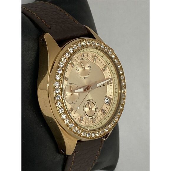 Fossil Decker ES3352 Women's Brown Leather Analog Gold Dial Quartz Watch RK411 - Picture 5 of 12